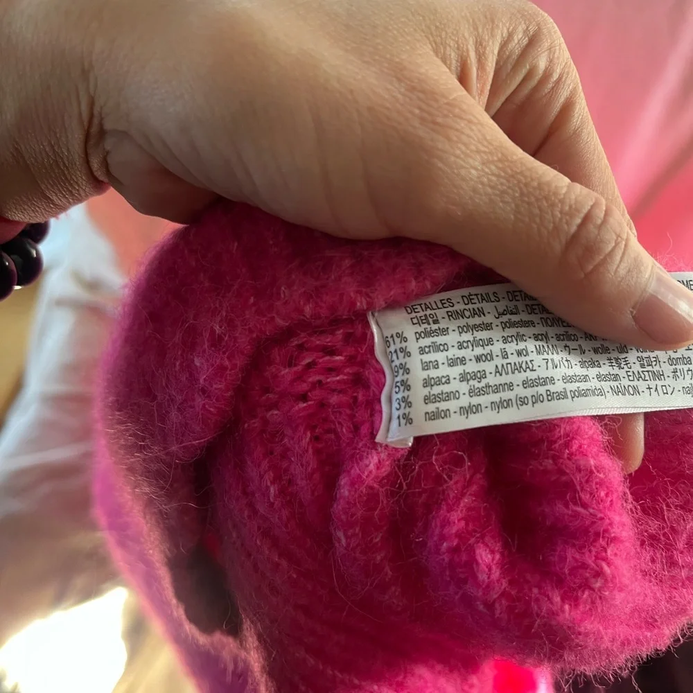 Zara Hot Pink Chunky Cable Knit Wool Alpaca Blend Sweater Vest Small - Picture 2 of 4